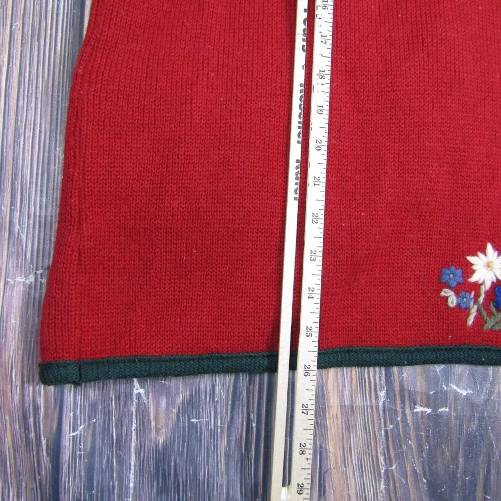 Lanamoden Womens Size XL Red Wool Knit Floral Sweater Vest Embroidered Pockets